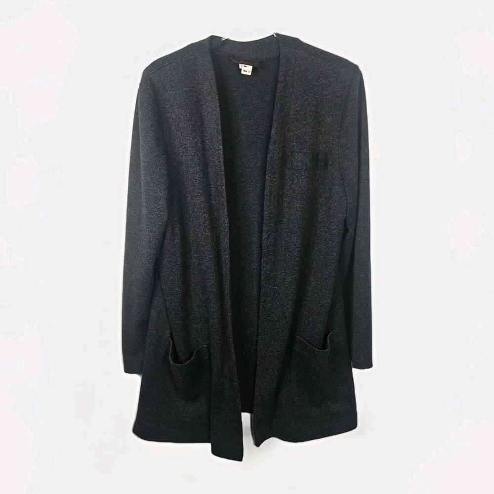 Vtg 80s J.B Wright Womens Open Front Textured Knit Cardigan 12 Lg Charcoal Gray
